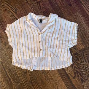 White and yellow striped Forever 21 cropped shirt